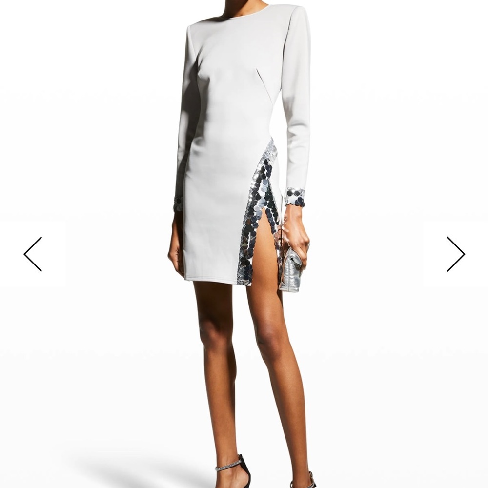 SHO dress 
Long-Sleeve Neoprene Dress w/
Paillettes platinum color, size medium